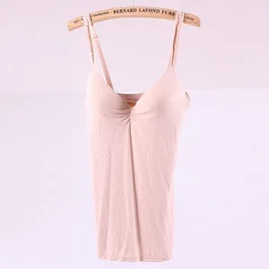 Women Strap Tops Built In Bra Bra Modal Cotton Soft Tank Cami Top