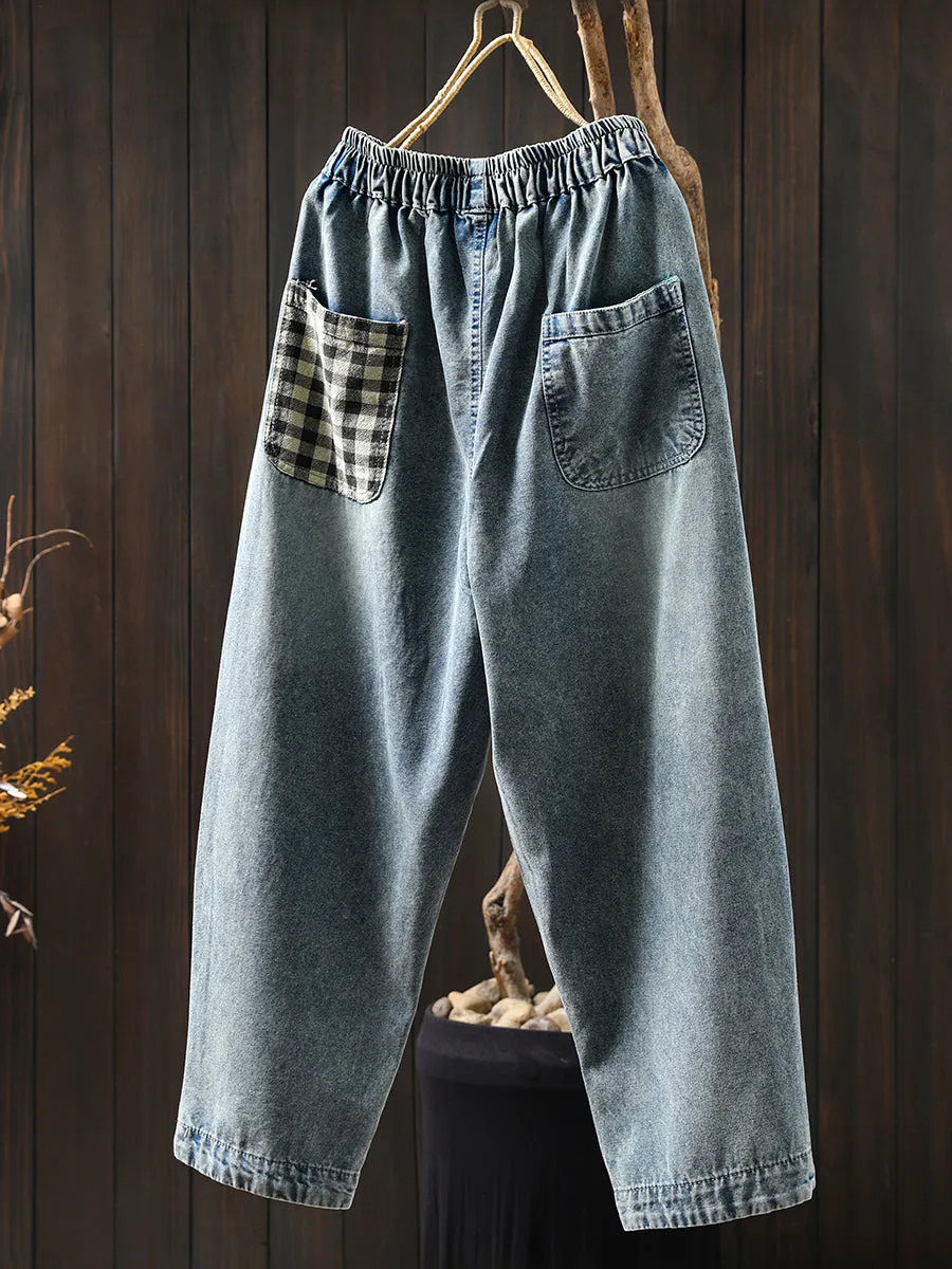 Women Summer Cartoon Patchwork Denim Harem Pants