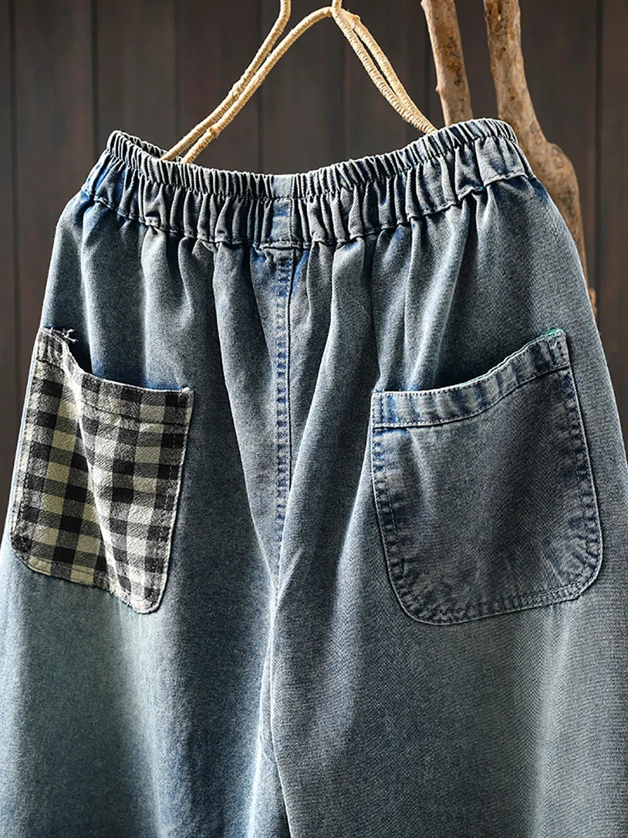 Women Summer Cartoon Patchwork Denim Harem Pants