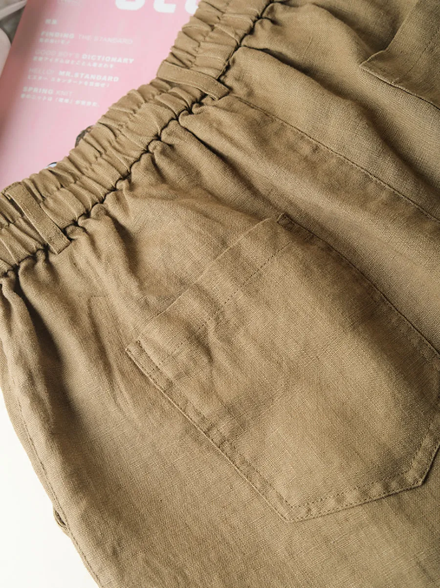 Women Summer Casual Pure Color 100%Linen Fifth Pants