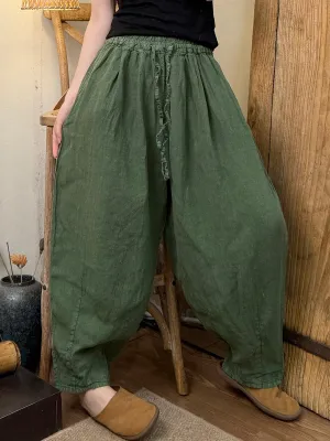 Women Summer Casual Pure Color Linen Harem Pants