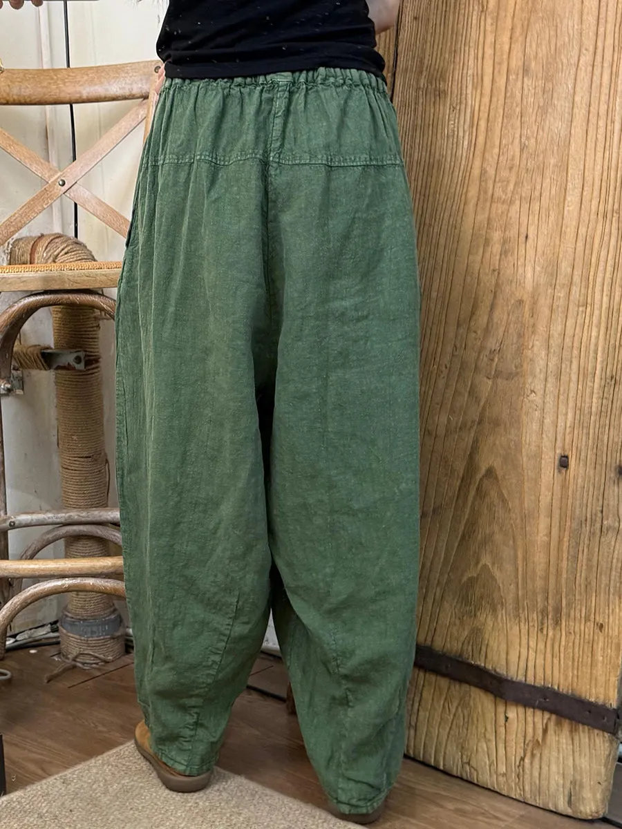 Women Summer Casual Pure Color Linen Harem Pants