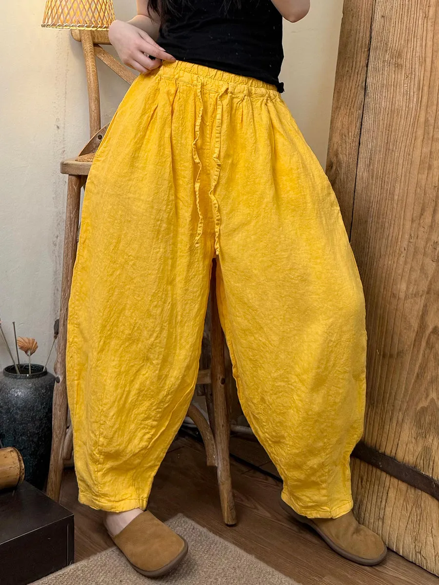 Women Summer Casual Pure Color Linen Harem Pants