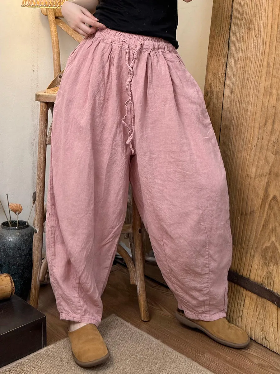 Women Summer Casual Pure Color Linen Harem Pants