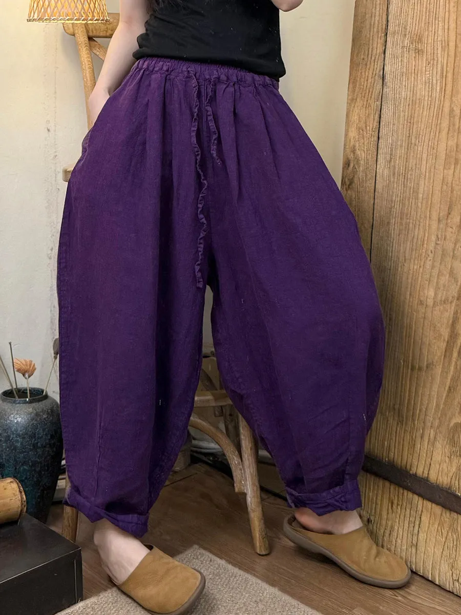 Women Summer Casual Pure Color Linen Harem Pants