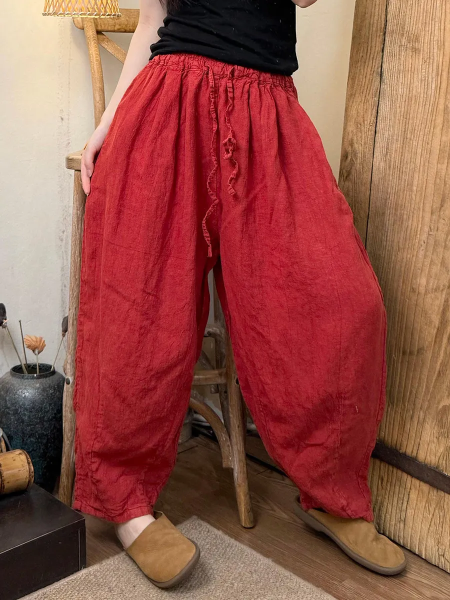 Women Summer Casual Pure Color Linen Harem Pants