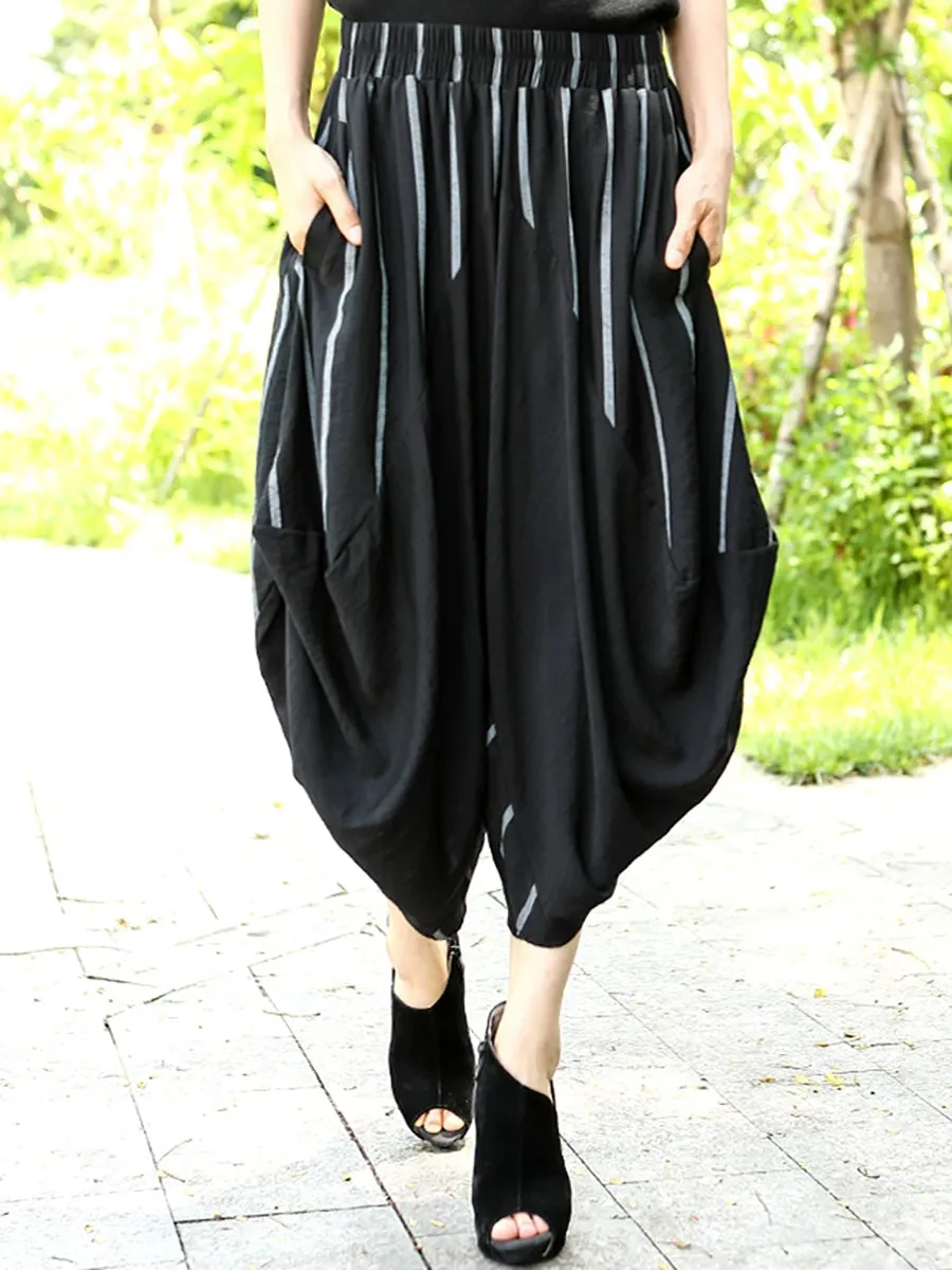 Women Summer Casual Stripe Harem Capri Trousers