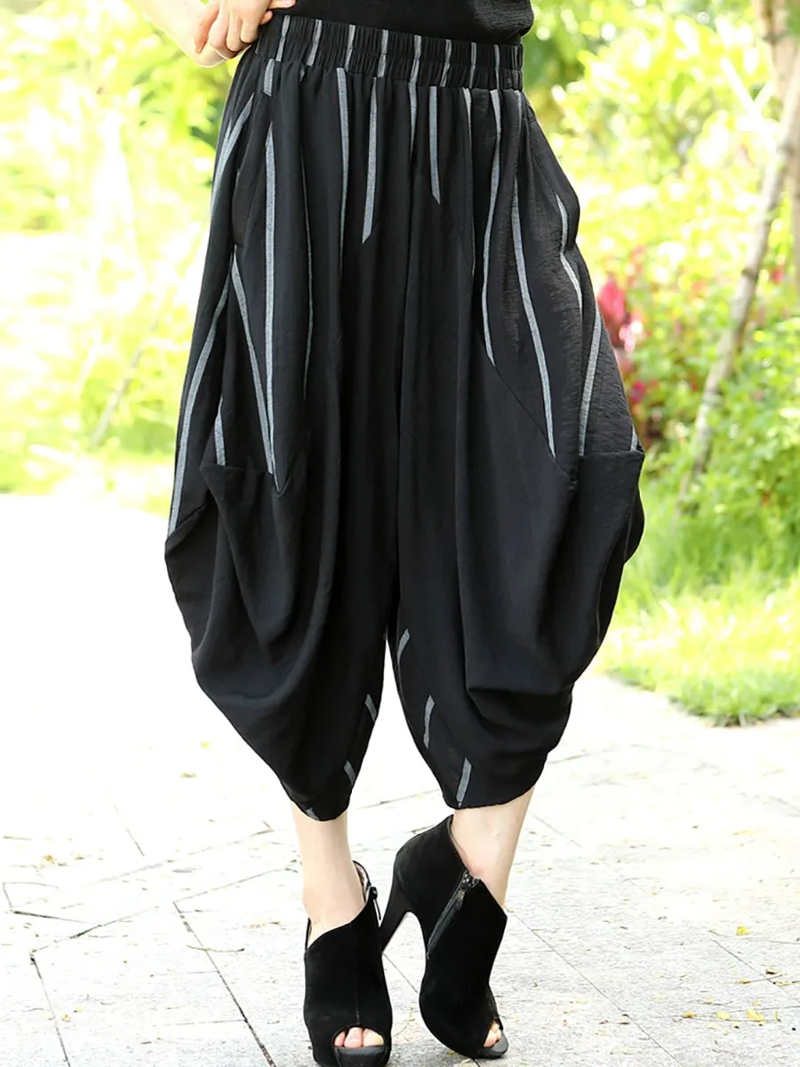 Women Summer Casual Stripe Harem Capri Trousers