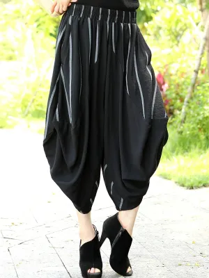 Women Summer Casual Stripe Harem Capri Trousers