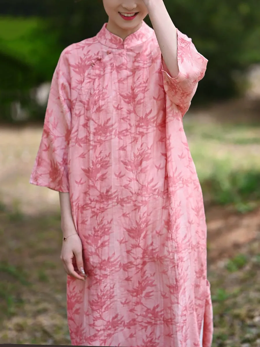 Women Summer Ethnic Bamboo Jacquard Robe Dress