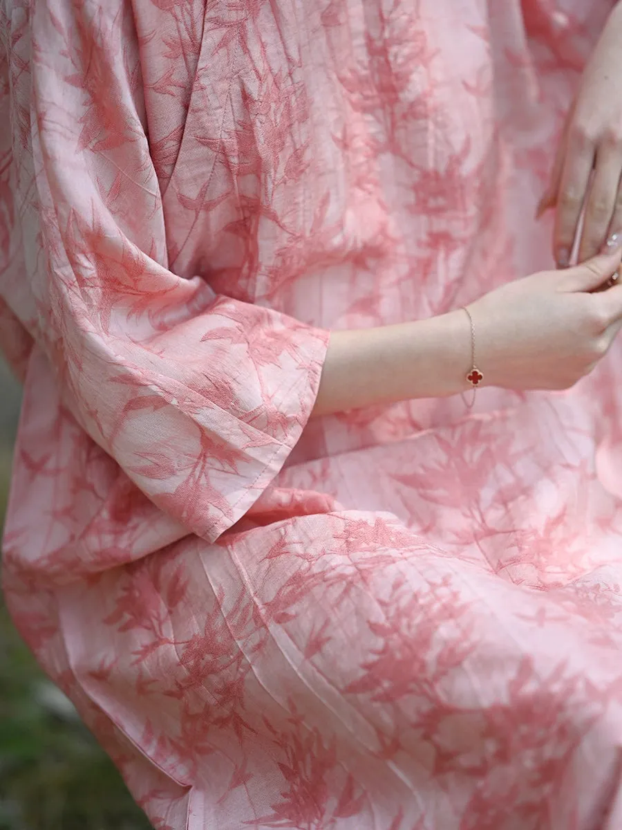 Women Summer Ethnic Bamboo Jacquard Robe Dress