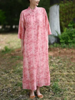 Women Summer Ethnic Bamboo Jacquard Robe Dress