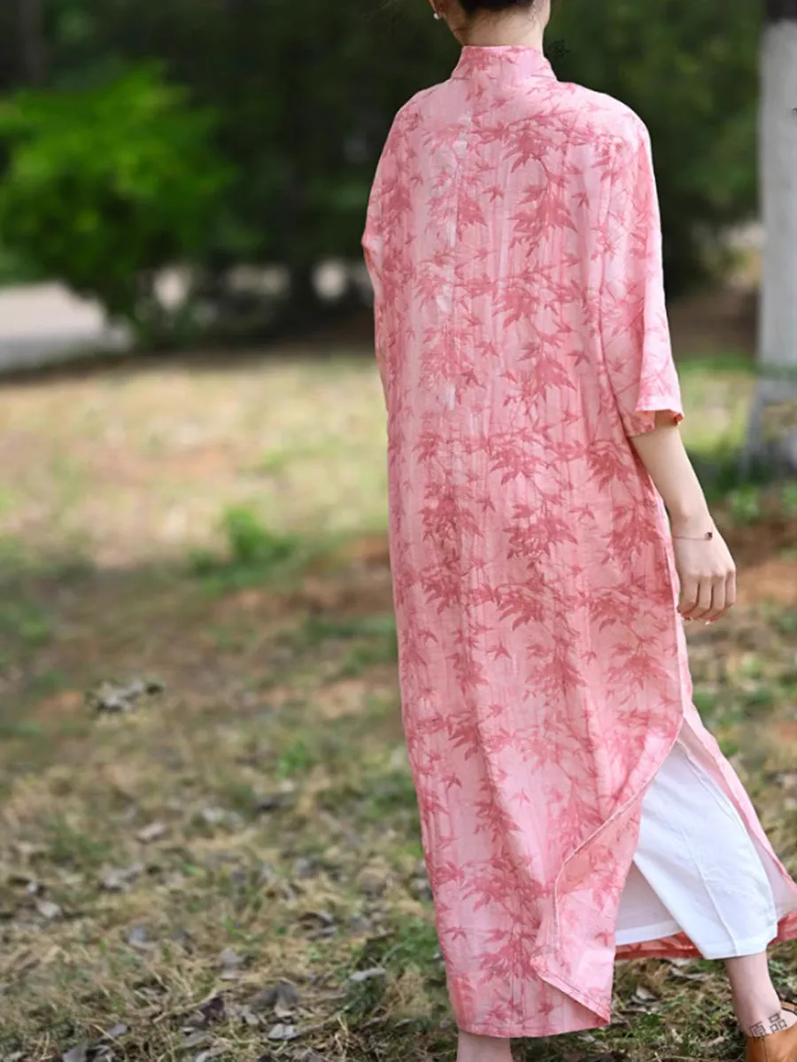 Women Summer Ethnic Bamboo Jacquard Robe Dress