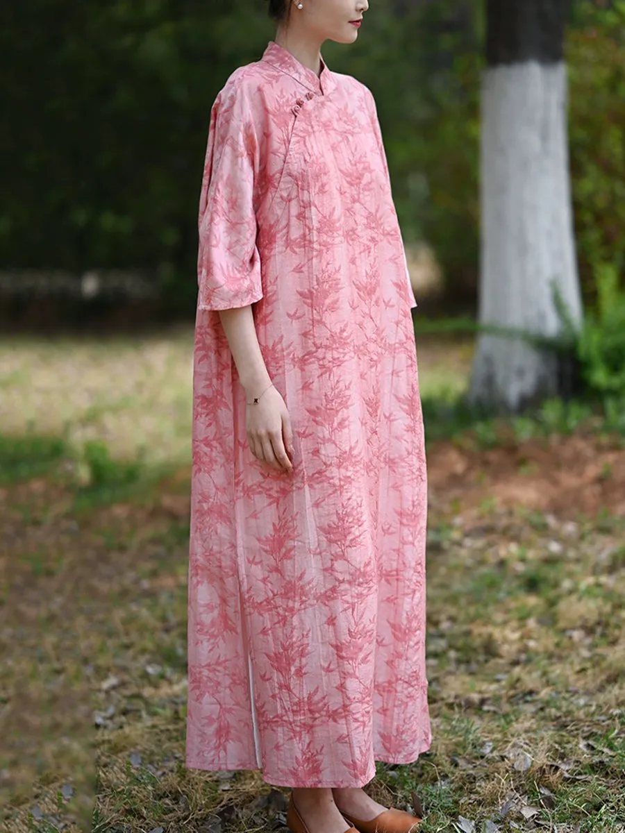Women Summer Ethnic Bamboo Jacquard Robe Dress