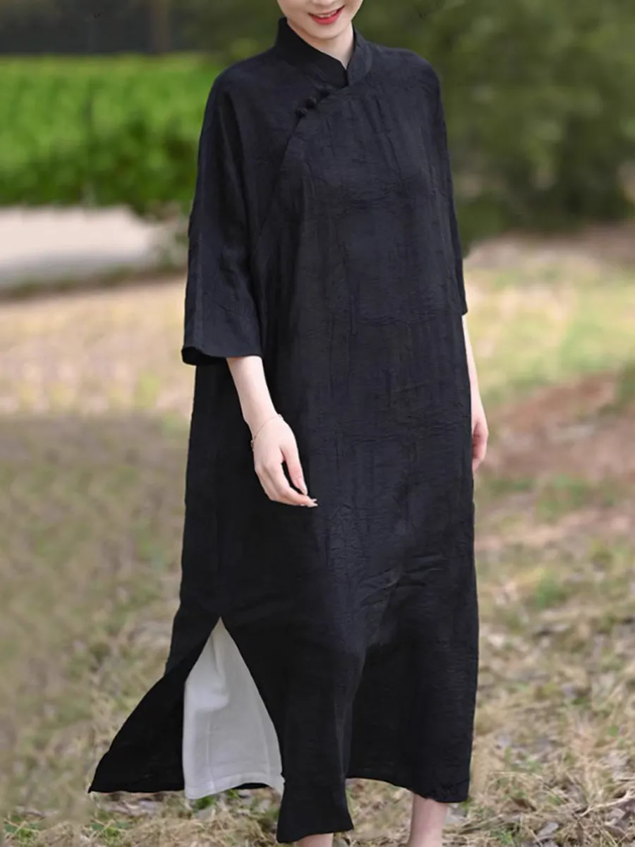 Women Summer Ethnic Bamboo Jacquard Robe Dress