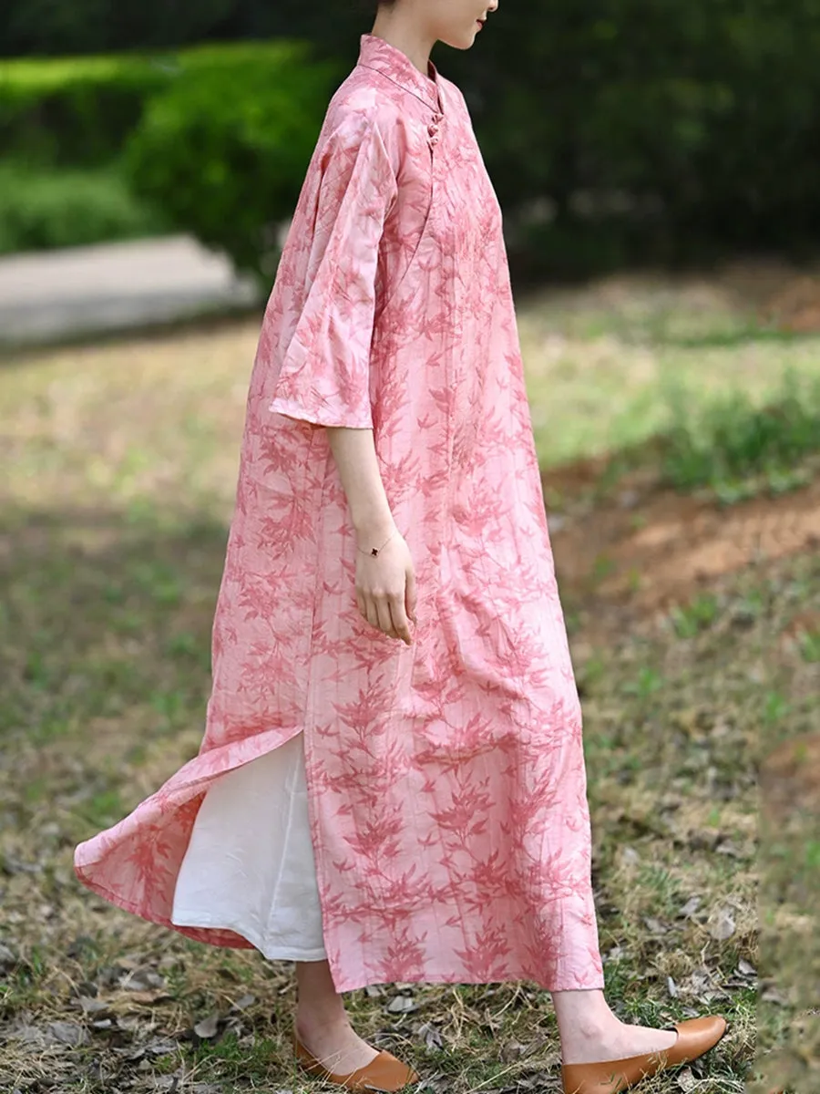 Women Summer Ethnic Bamboo Jacquard Robe Dress