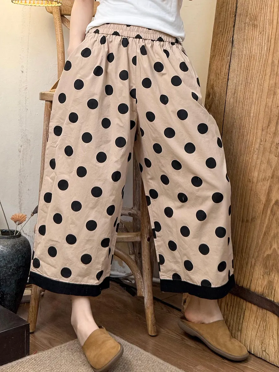 Women Vintage Summer Dot Cotton Wide-leg Pants