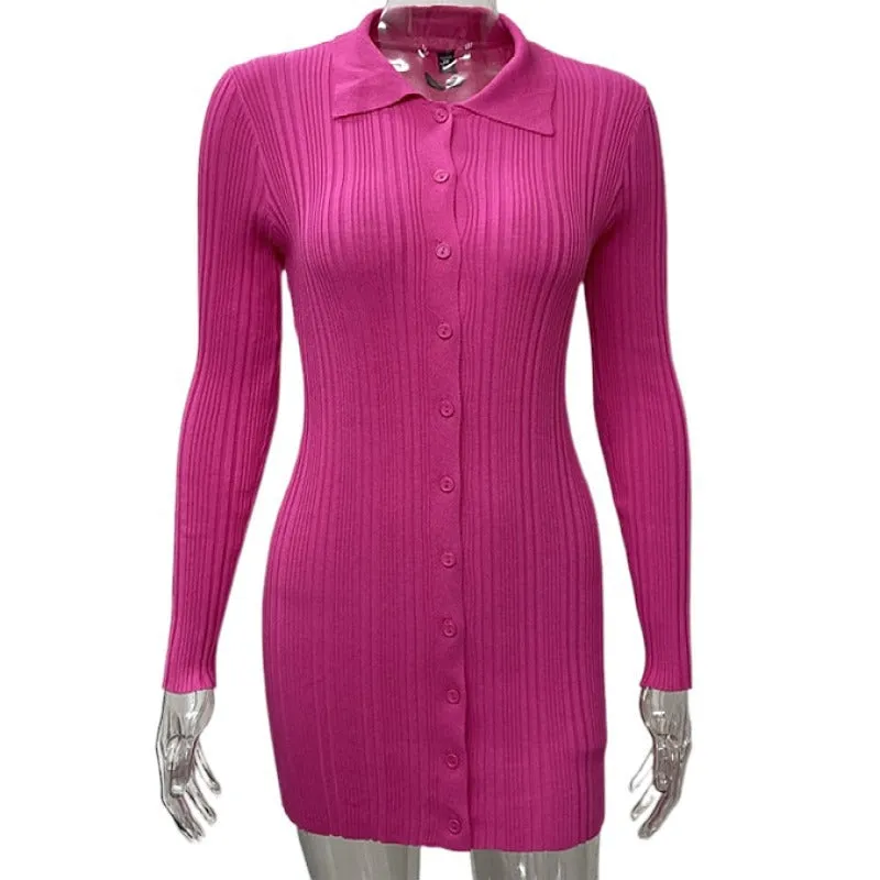 women's clothing  's new summer waist and thin hip cardigan button long-sleeved knitted dress