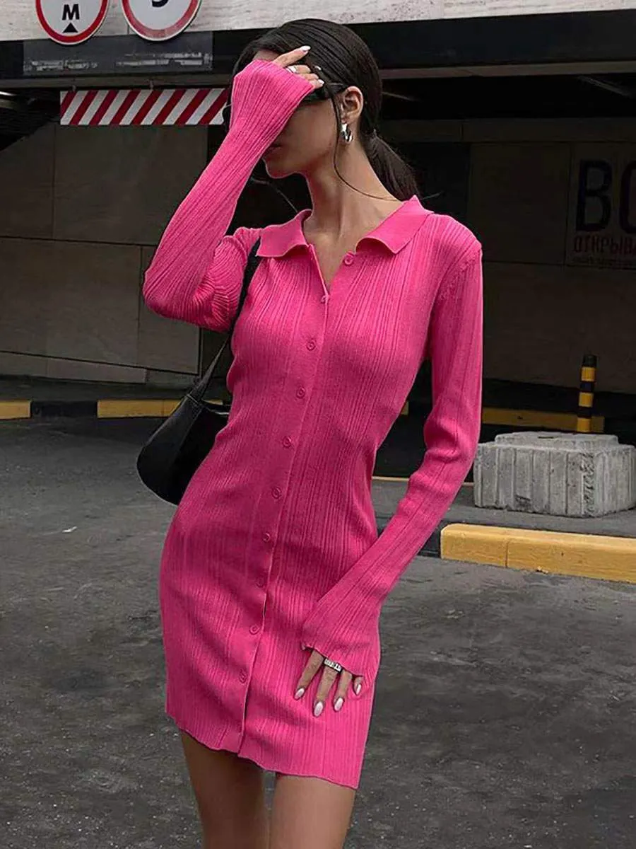 women's clothing  's new summer waist and thin hip cardigan button long-sleeved knitted dress