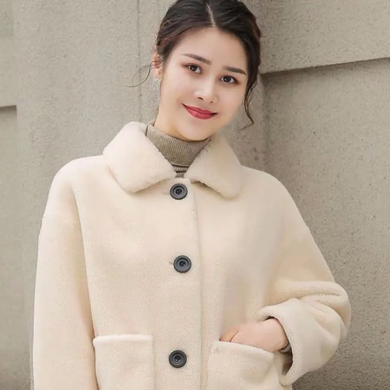 Women's Granular Fur Imitation Coat Thickened Small Grain Fur Integrated Loose Short Winter Coat
