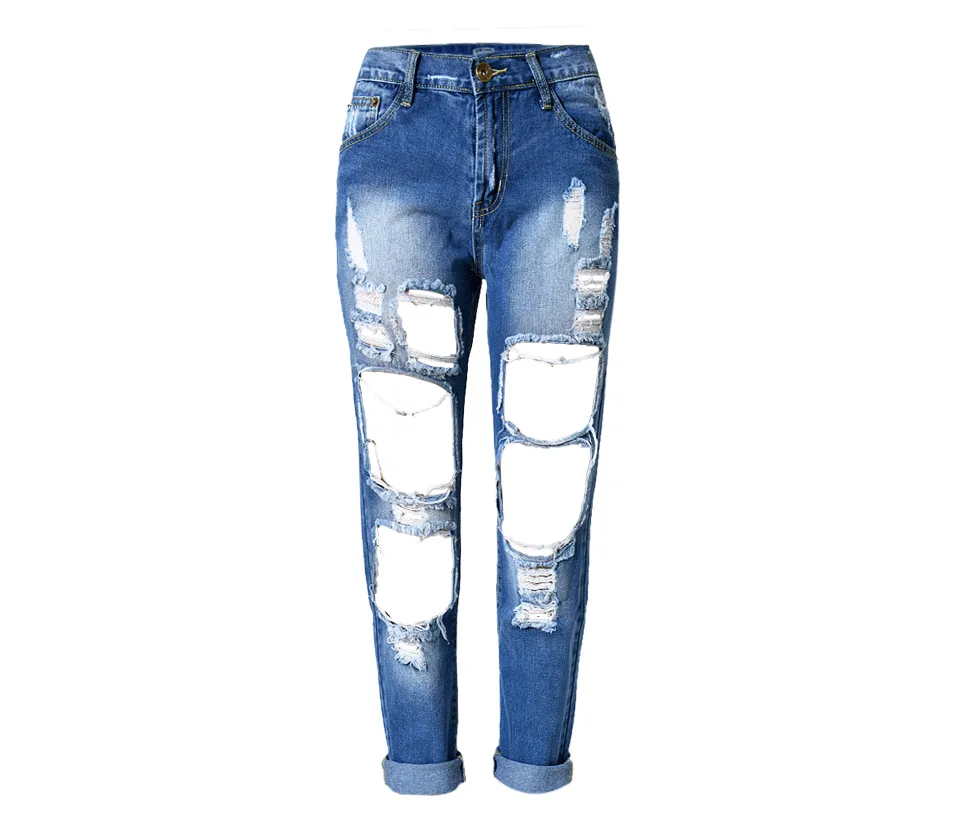 Women's Hole Loose Nine-point Denim Pants