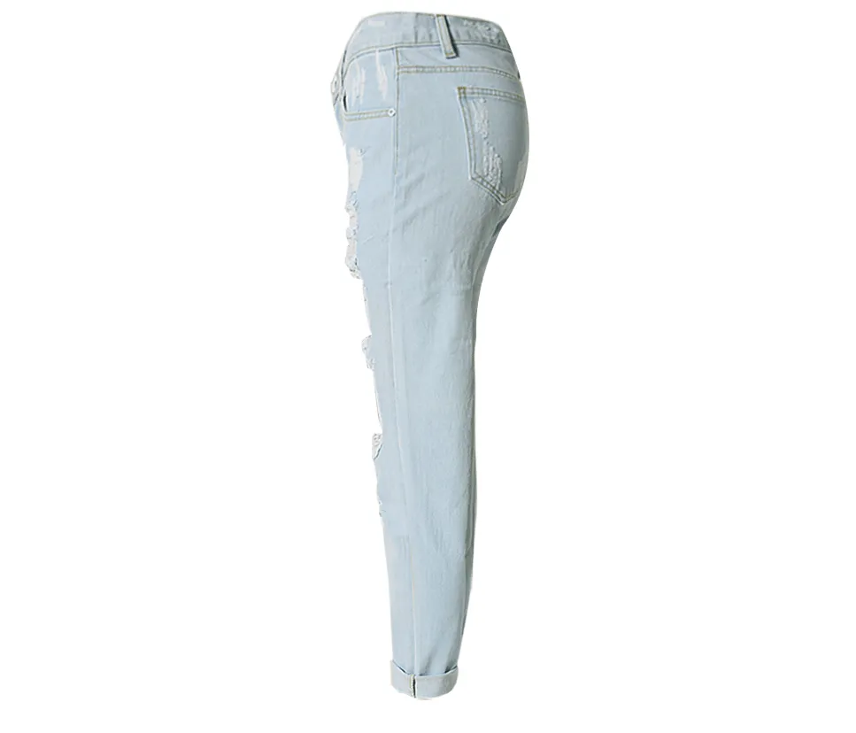 Women's Hole Loose Nine-point Denim Pants