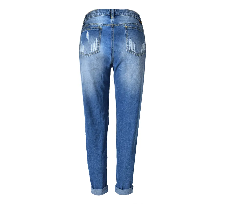 Women's Hole Loose Nine-point Denim Pants