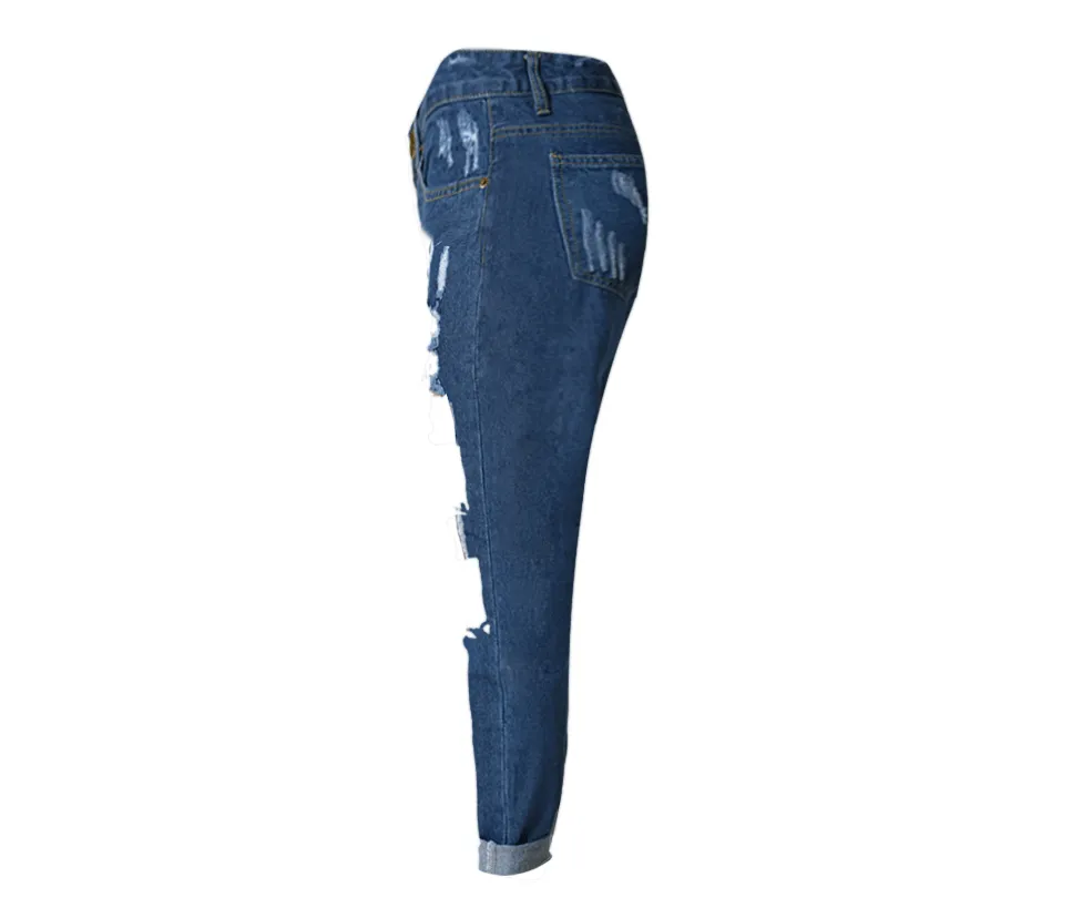Women's Hole Loose Nine-point Denim Pants