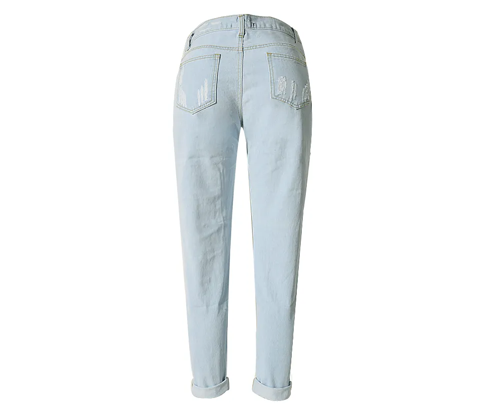 Women's Hole Loose Nine-point Denim Pants