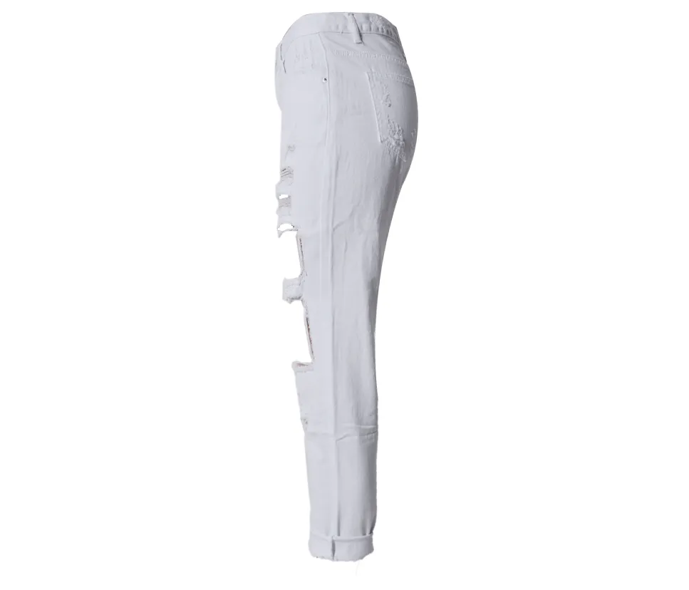 Women's Hole Loose Nine-point Denim Pants