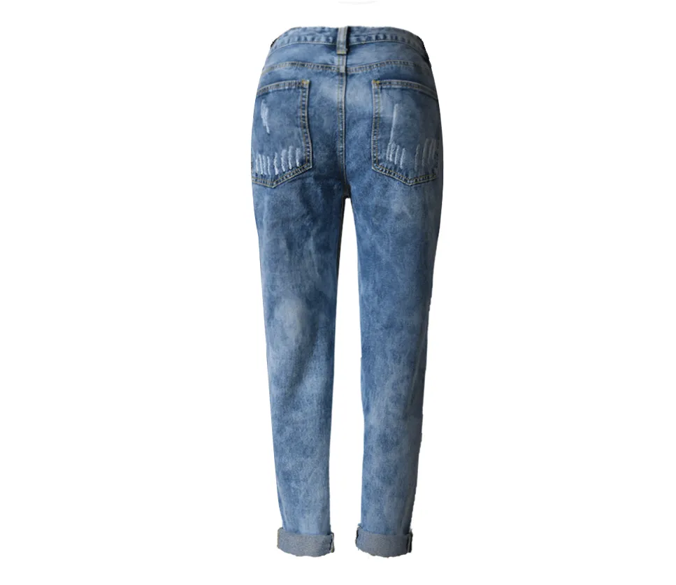 Women's Hole Loose Nine-point Denim Pants
