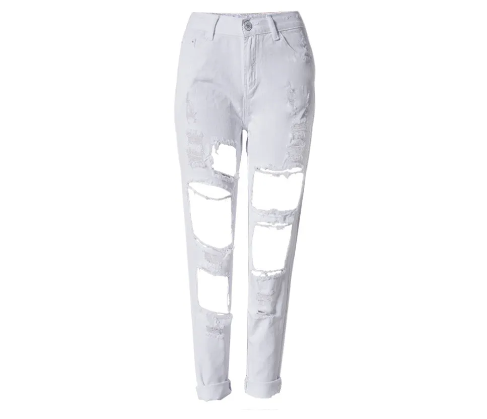 Women's Hole Loose Nine-point Denim Pants