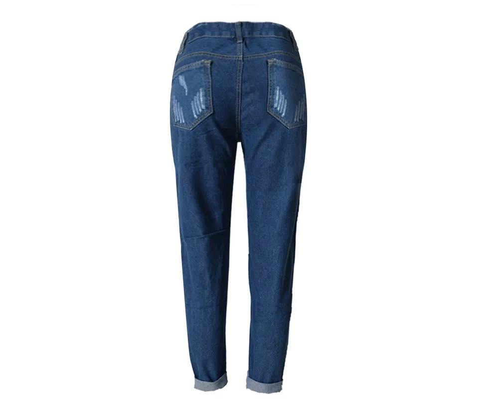 Women's Hole Loose Nine-point Denim Pants
