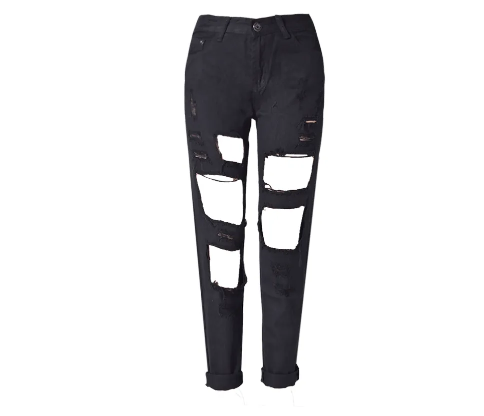Women's Hole Loose Nine-point Denim Pants