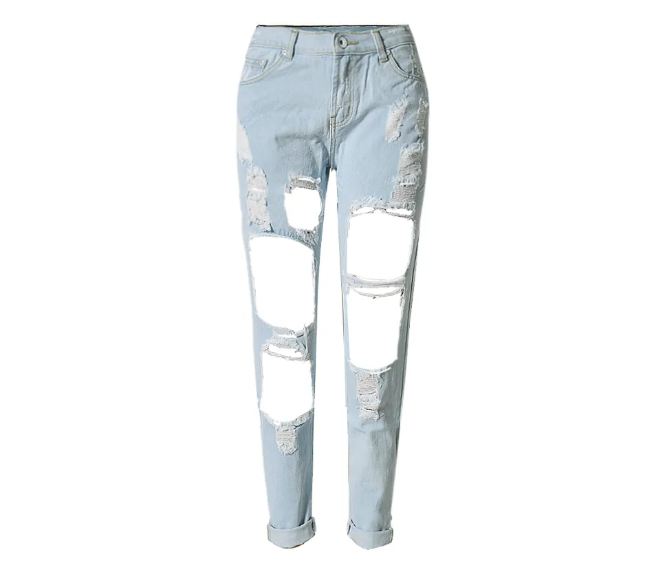 Women's Hole Loose Nine-point Denim Pants