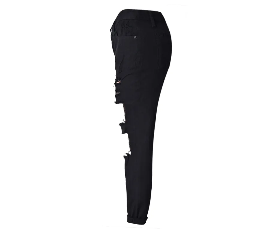 Women's Hole Loose Nine-point Denim Pants