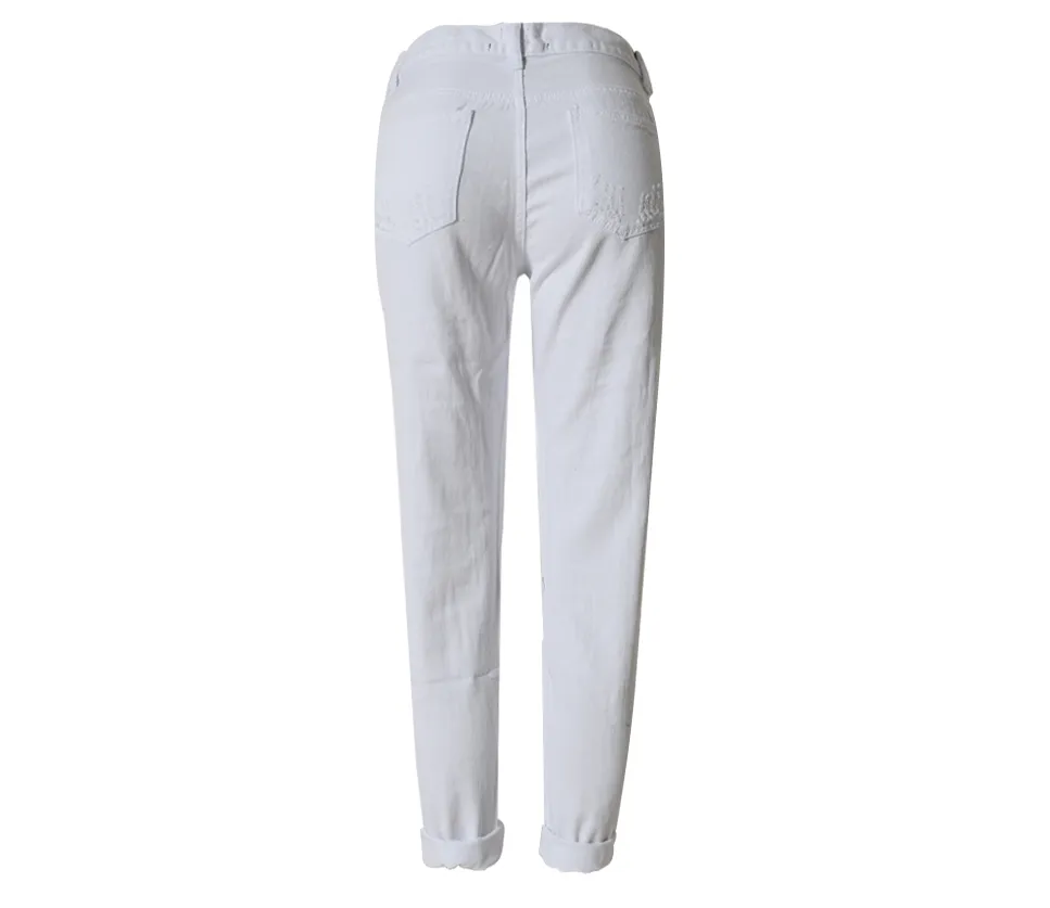 Women's Hole Loose Nine-point Denim Pants