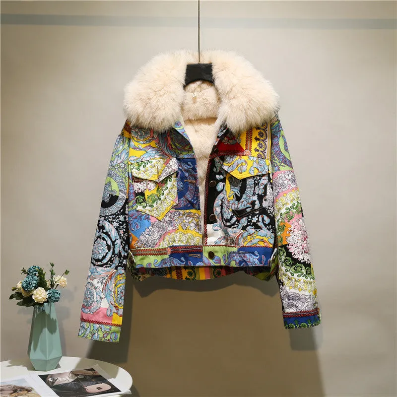 Women's Vintage Denim Plush Thickened Coat.