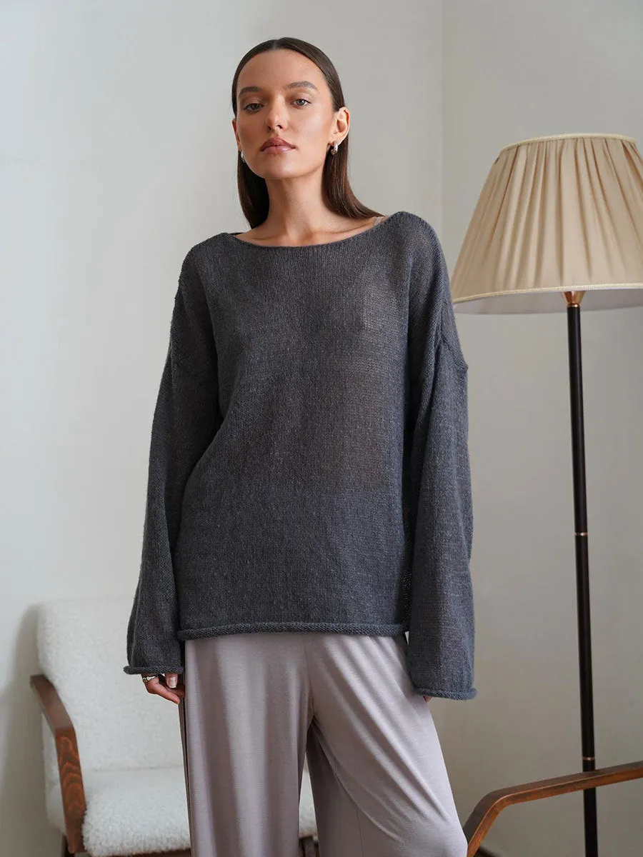 XIEYINSHE Cross-border hollow knitted sweater Europe, America and the United States New spring and summer new women's perspective thin large round neck horn sleeve knitted T-shirt