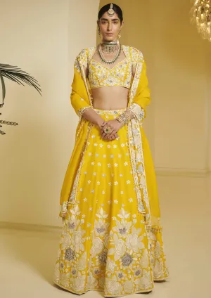 Yellow Embellished Kali Lehenga Set