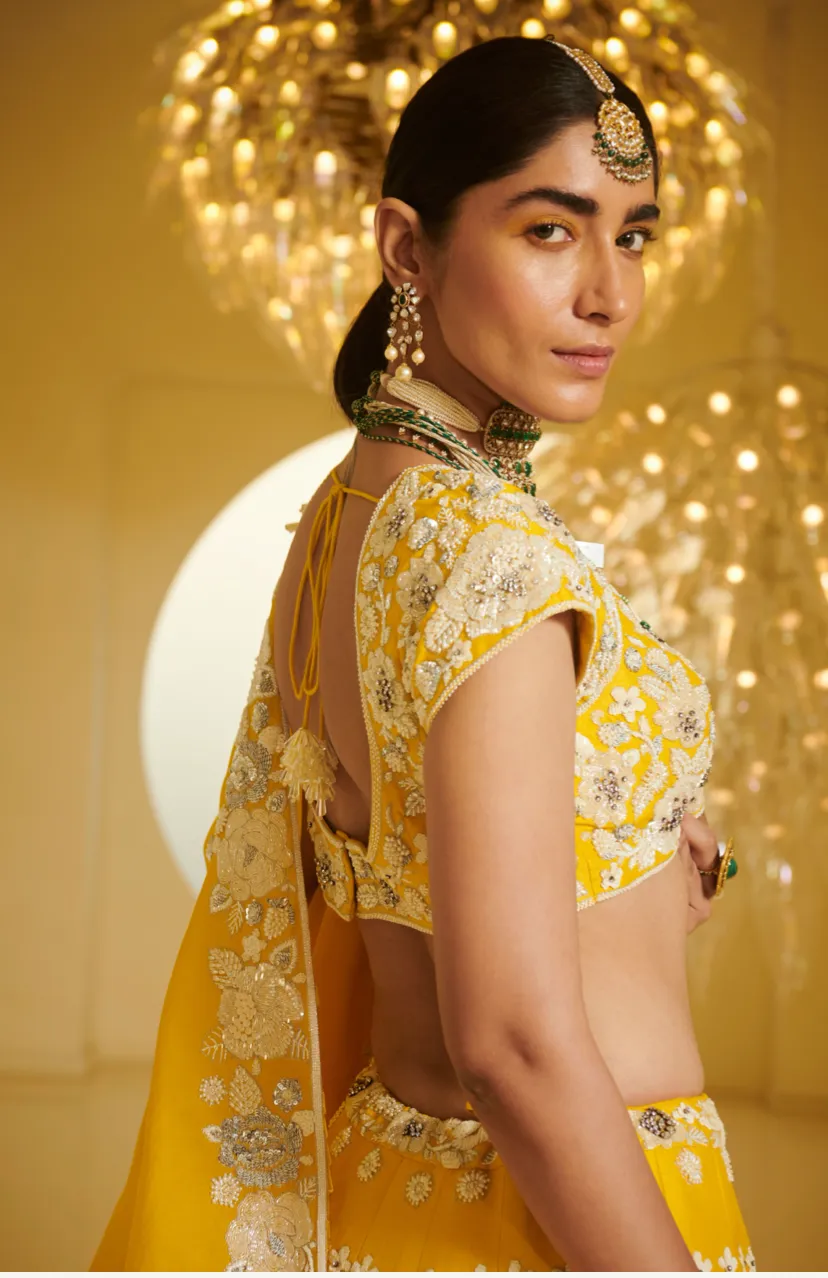 Yellow Embellished Kali Lehenga Set