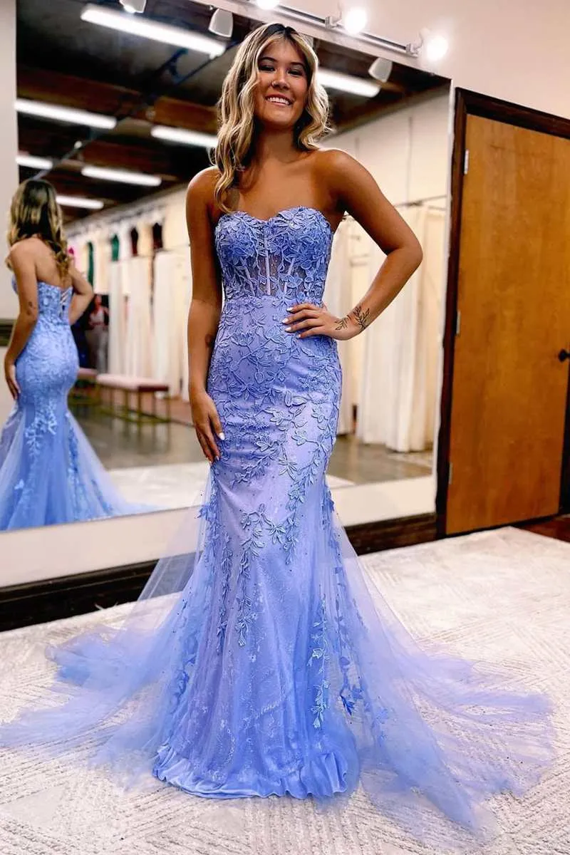 Yellow Floral Lace Long Prom Dress Mermaid Sweetheart Graduation Dresses