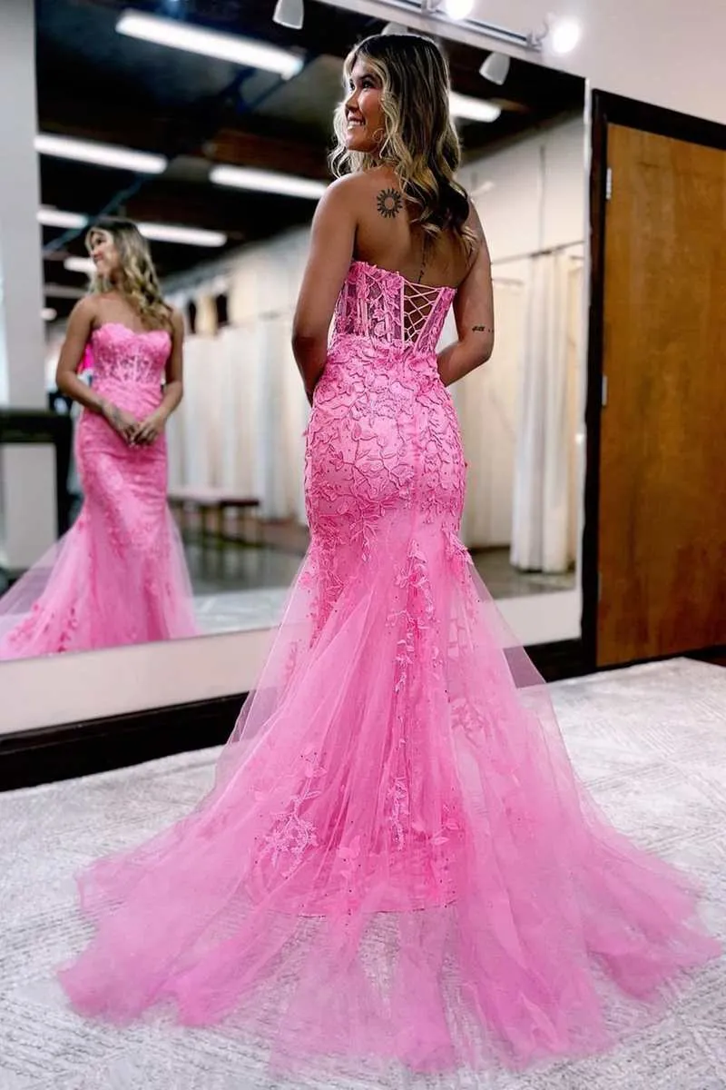 Yellow Floral Lace Long Prom Dress Mermaid Sweetheart Graduation Dresses