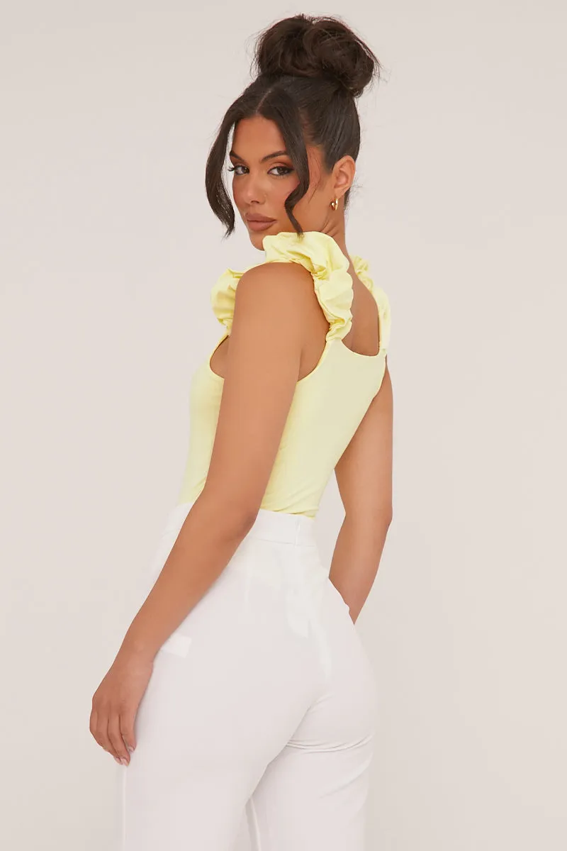 Yellow Frill Straps Square Neck Bodysuit - Olivia