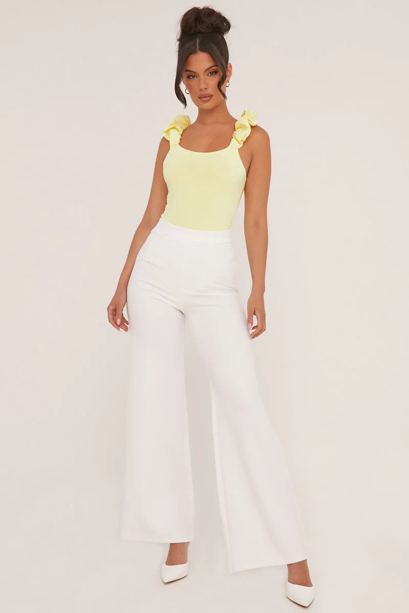 Yellow Frill Straps Square Neck Bodysuit - Olivia