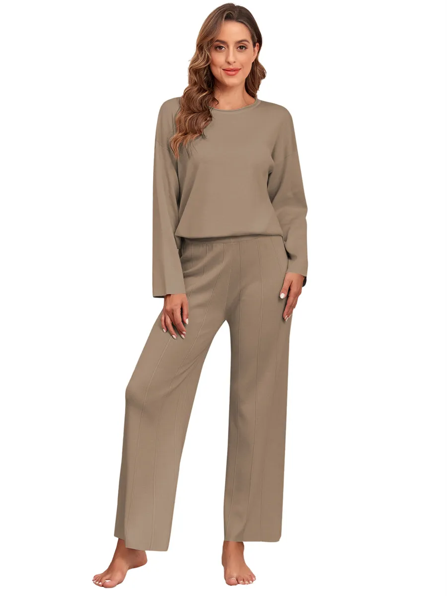 ZAFUL Women 2 Piece Outfits Loose Crewneck Top and Wide Leg Pants Lounge Set Tracksuit