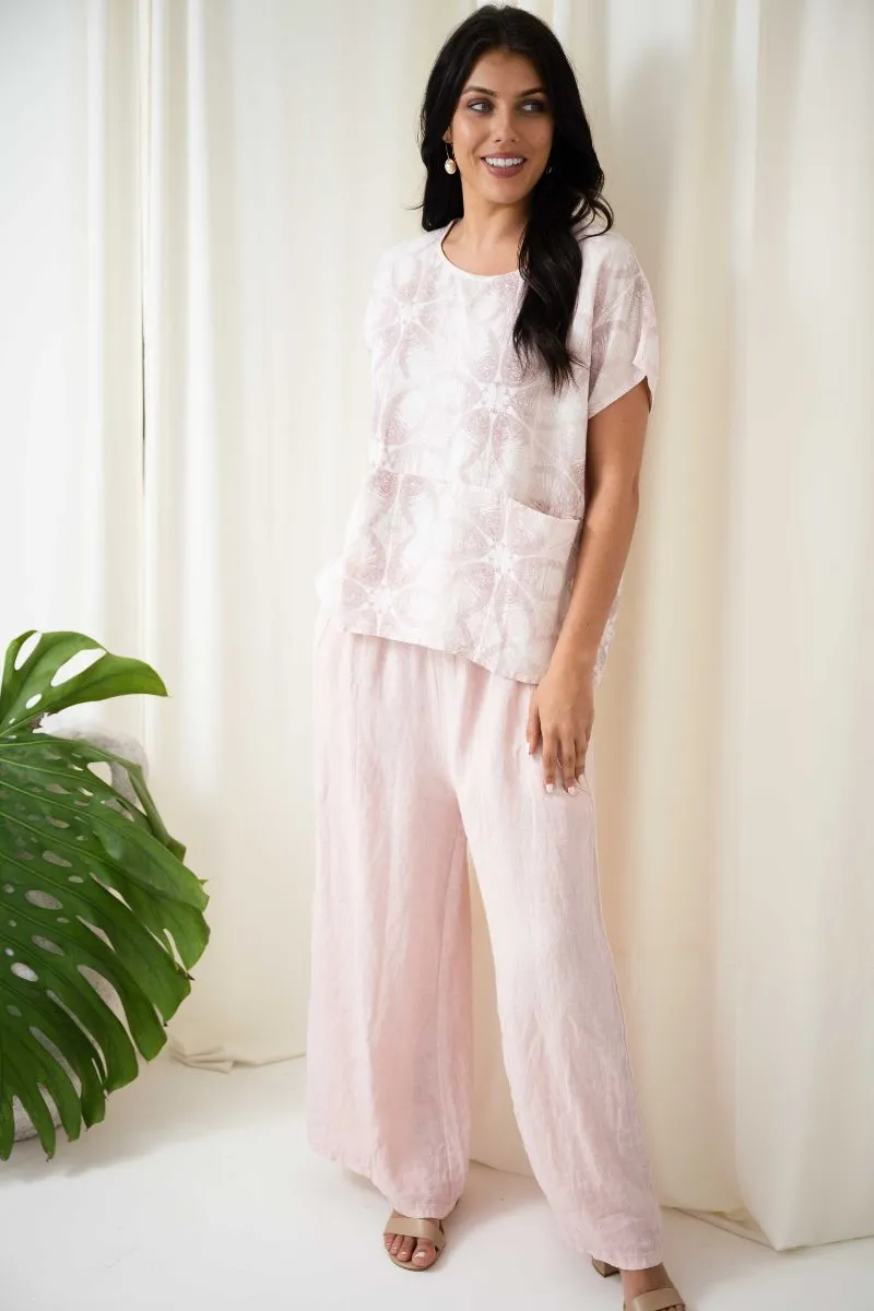 Zara Linen Culotte Pant | Pink