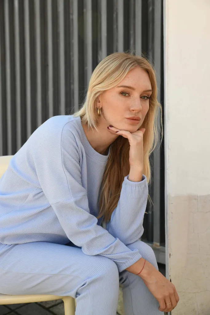 Zaza Ribbed Cotton Lounge Set Periwinkle
