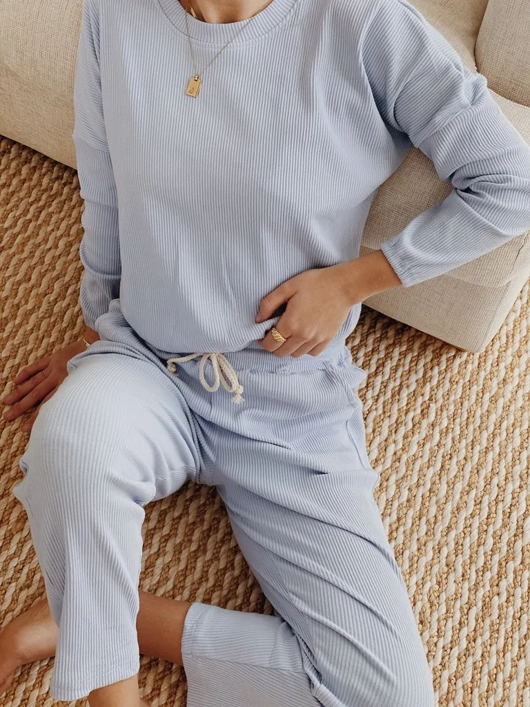 Zaza Ribbed Cotton Lounge Set Periwinkle
