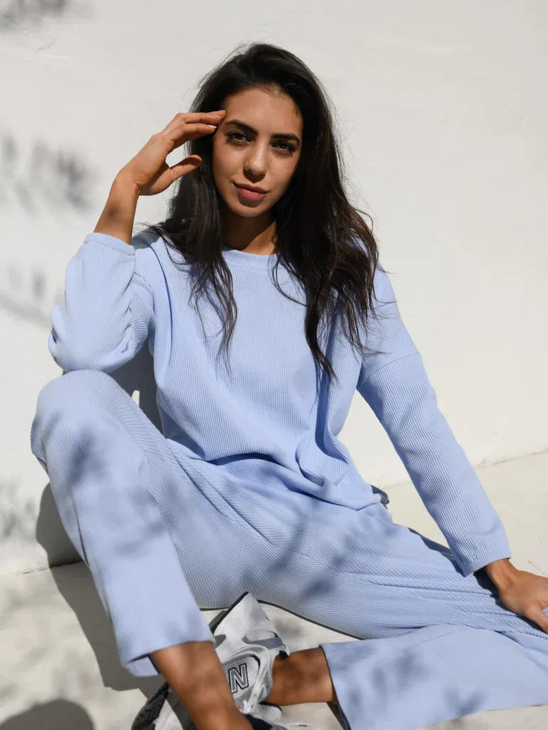 Zaza Ribbed Cotton Lounge Set Periwinkle